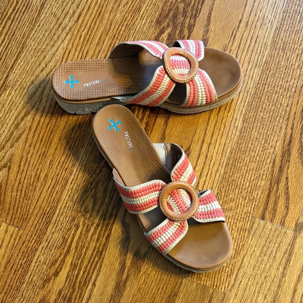 BareTraps Red and Cream Striped Mules
